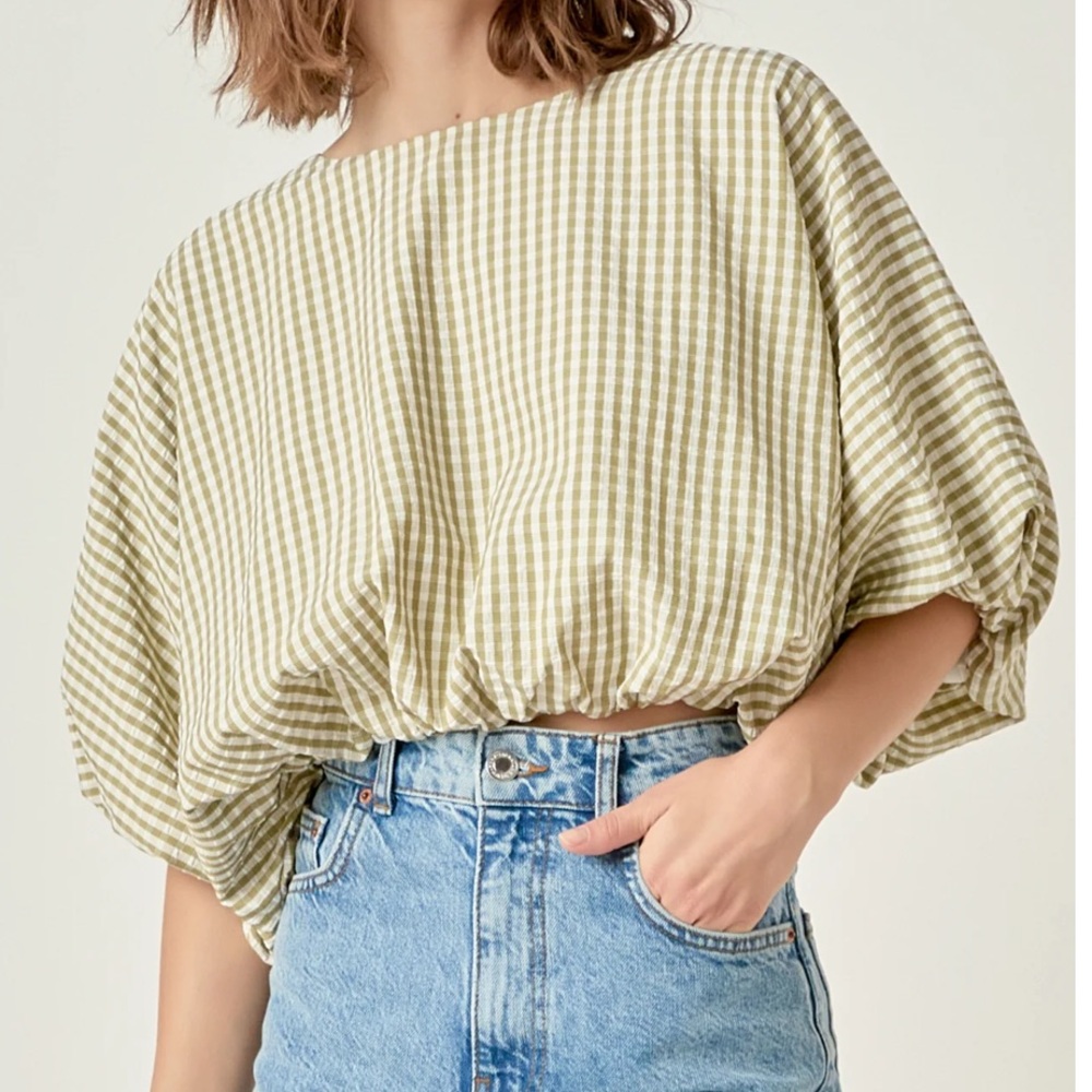 English Factory Green Gingham Blouse